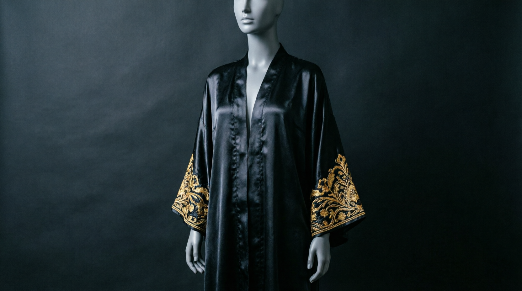 Luxury Black Silk Embroidered Abaya