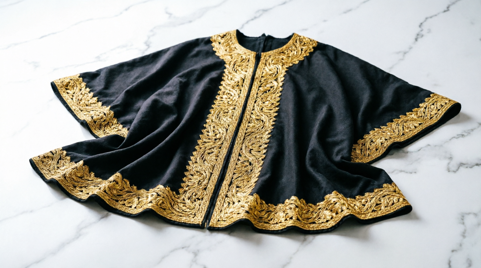 Black Royal Bisht with Gold Zari